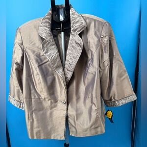 Le Boss Women Pale Gold Elegant Dressy Church Metallic Trim Jacket Blazer NWT